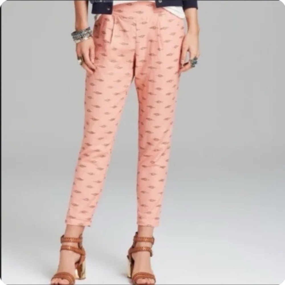 Free People linen pants easy pleat ikat Coral women’s size medium